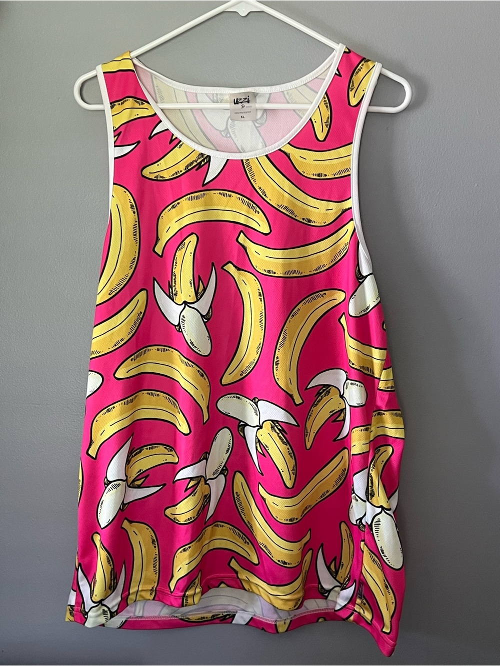 Uzzi Wear Men’s XL Banana Print Tank Top Pink Mesh Performance Gym Beach Jersey